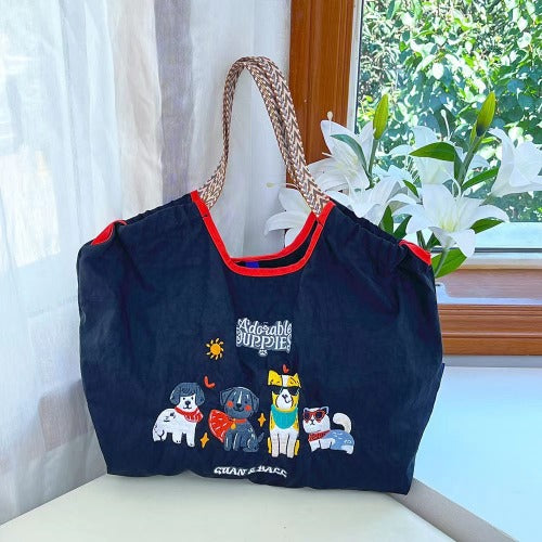 Embroidery Tote Bags Shopping Bag Cute Large Capacity,Animals