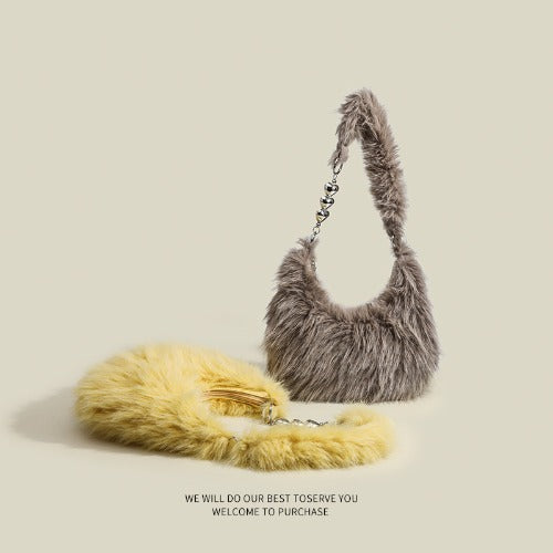 Winter Fuzzy Tote Bag Y2K Faux Fur Bag Fluffy Shoulder Handbags