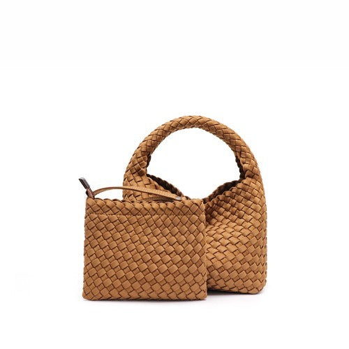 Vintage Woven Tote Bag Woven Basket Bag with Zipper Closure