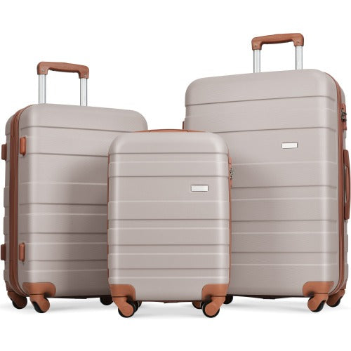 Luggage Sets Hardshell 3pcs Suitcase with TSA Lock 20''24''28''( light brown)