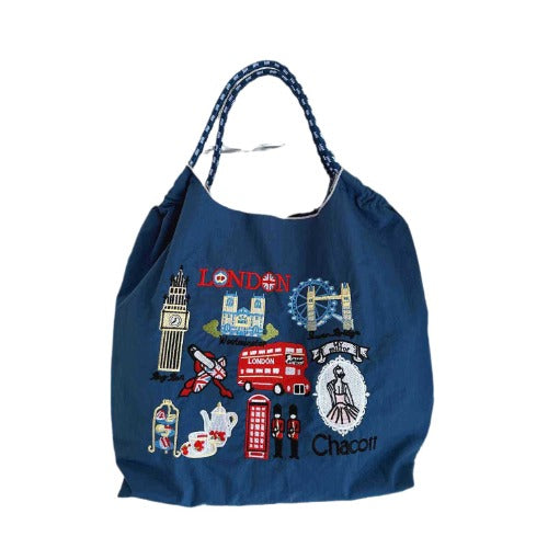 Ball & Chain Embroidery Waterproof Folding Eco-friendly Bag Shopping Bag,London Bus