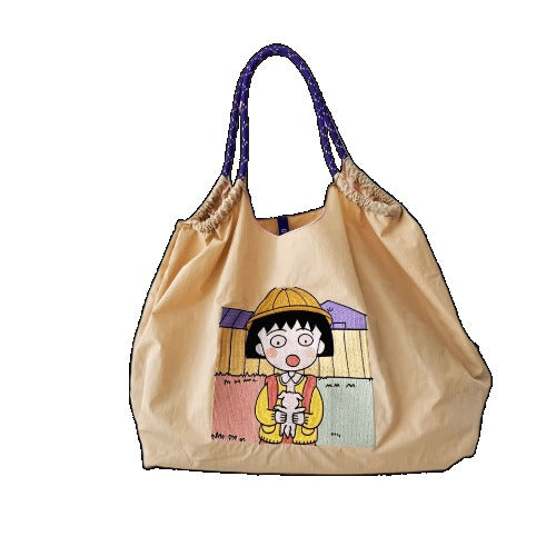 Embroidery Shoulder Bag Rope Handle Eco Bag,Chibi Maruko-chan