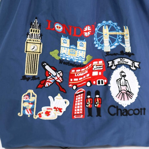 Ball & Chain Embroidery Waterproof Folding Eco-friendly Bag Shopping Bag,London Bus