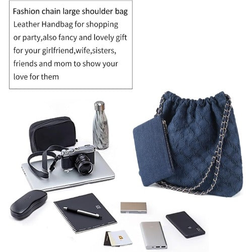 Denim Tote Bag with Wallet Hobo Handbag