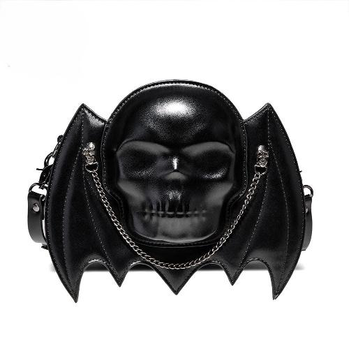 Halloween Punk Skull Bat Wing Black Crossbody Bag with Chain