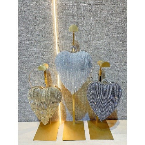 Silver Rhinestone Heart Shaped Evening Bag