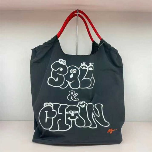 Ball & Chain Embroidery Waterproof Folding Eco-friendly Bag Shopping Bag,Alphabet