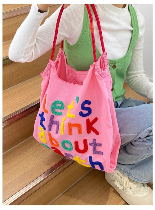 Embroidery Tote Bags Shopping Bag Cute Large Capacity,Letters