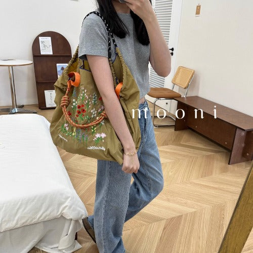 Ball & Chain Embroidery Waterproof Folding Eco-friendly Bag Shopping Bag,Flowers