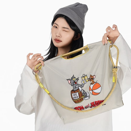 Embroidered Shopping Bag Cute Large Capacity,Cat and Mouse