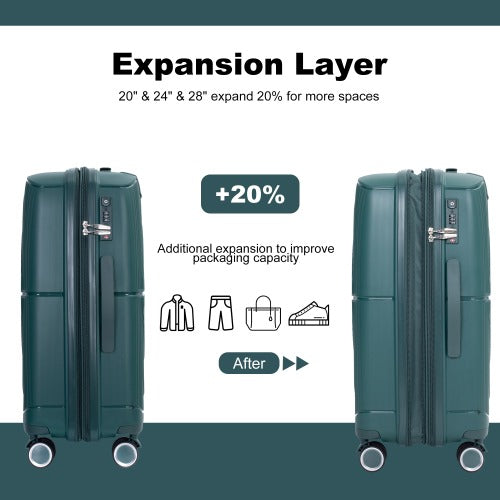 Hardshell Suitcase Double Spinner Wheels PP Luggage Sets Lightweight TSA Lock,3-Piece Set (20/24/28)