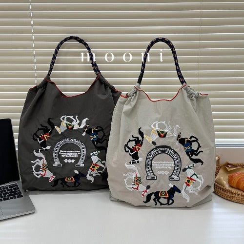 Ball & Chain Embroidery Waterproof Folding Eco-friendly Bag Shopping Bag,Horse