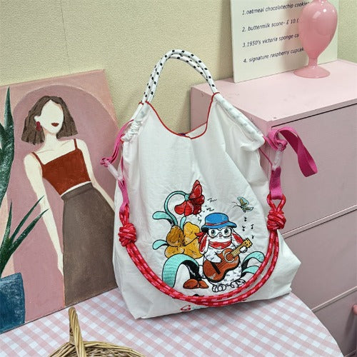 Embroidery Tote Bags Shopping Bag Cute Large Capacity, Literary Rabbit