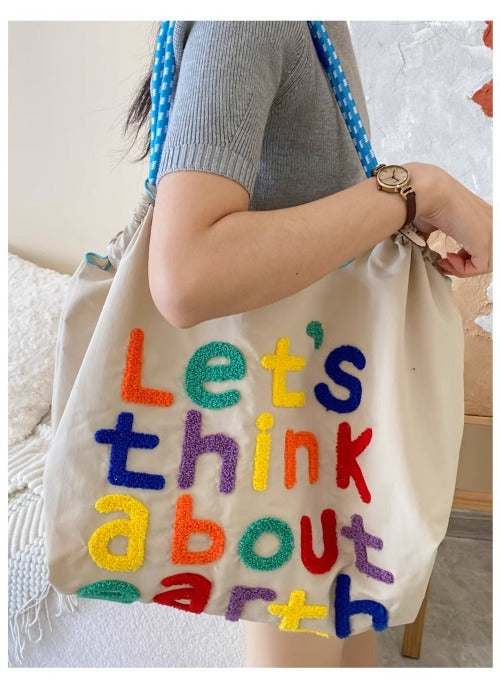 Embroidery Tote Bags Shopping Bag Cute Large Capacity,Letters