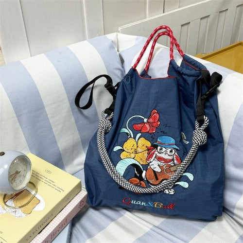 Embroidery Tote Bags Shopping Bag Cute Large Capacity, Literary Rabbit