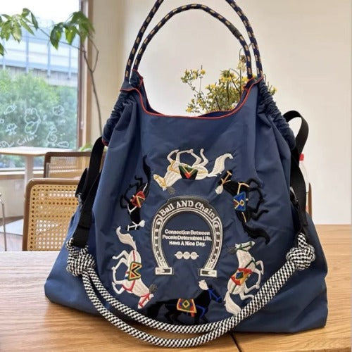 Ball & Chain Embroidery Waterproof Folding Eco-friendly Bag Shopping Bag,Horse