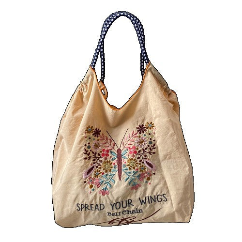 Ball & Chain Embroidery Waterproof Folding Eco-friendly Bag Shopping Bag,Butterfly Plant