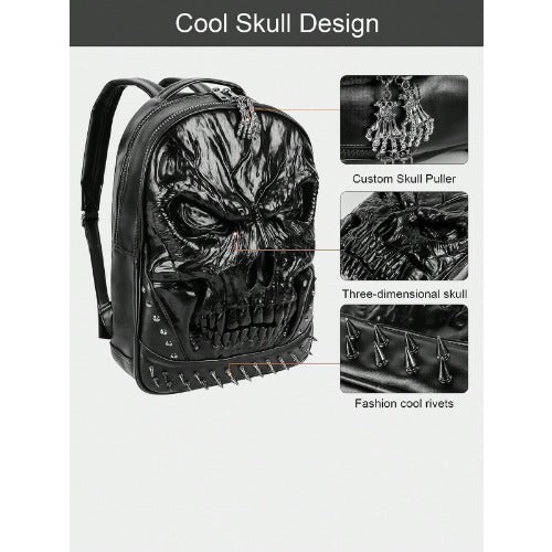 Steam Punk 3D PU Leather Skull Backpack