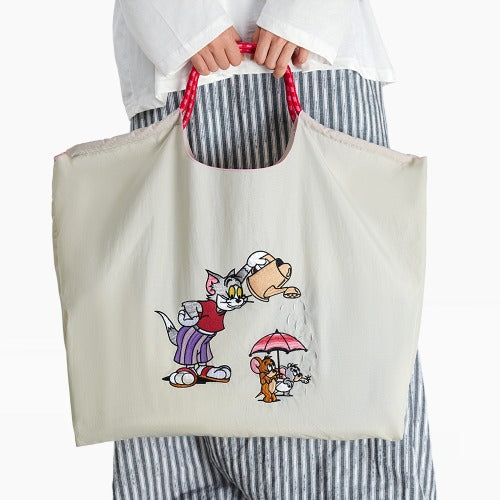 Embroidered Shopping Bag Cute Large Capacity,Cat and Mouse