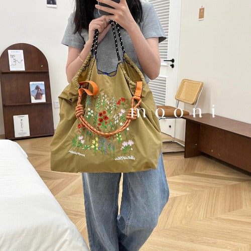 Ball & Chain Embroidery Waterproof Folding Eco-friendly Bag Shopping Bag,Flowers