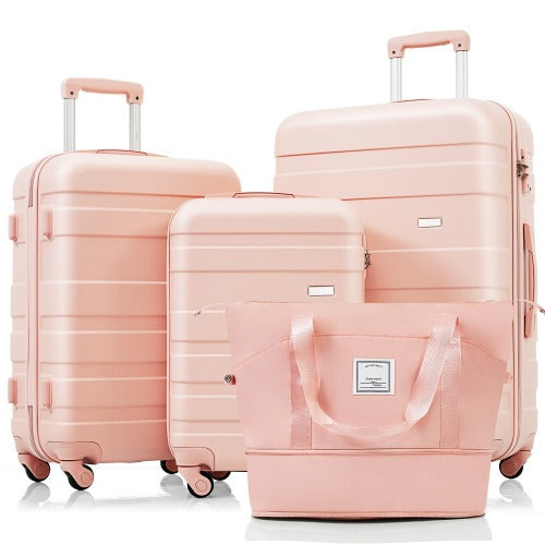 Luggage Sets 4 Piece, ABS Durable Suitcase with Travel Bag