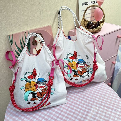 Embroidery Tote Bags Shopping Bag Cute Large Capacity, Literary Rabbit