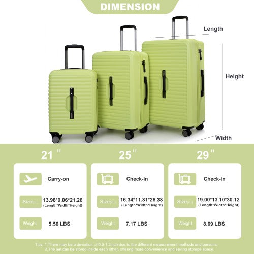 3 Piece Luggage Sets PC+ABS Lightweight Suitcase with Two Hooks 360° Double Spinner Wheels TSA Lock