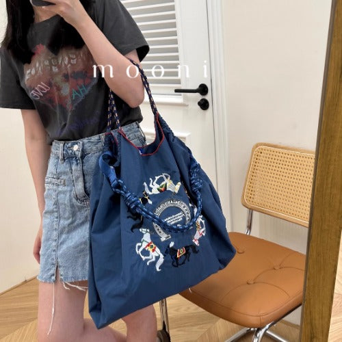 Ball & Chain Embroidery Waterproof Folding Eco-friendly Bag Shopping Bag,Horse