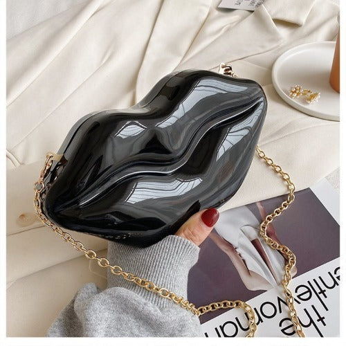 Lip Shape Plastic Party Evening Purse with Chain