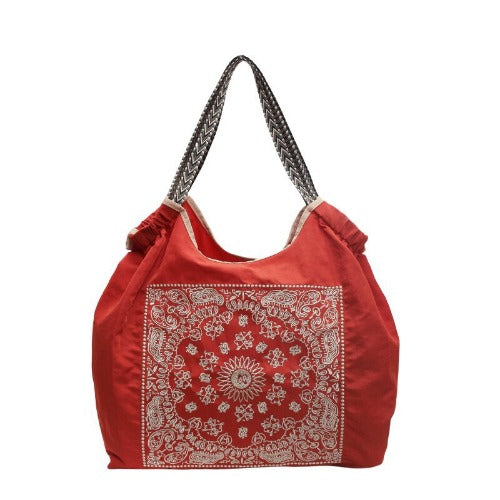 Embroidered Shopping Bag Cute Large Capacity,Rattan flower