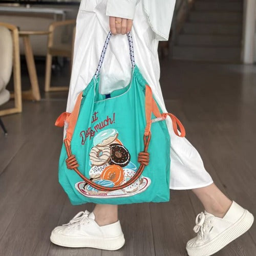 Embroidery Tote Bags Shopping Bag Cute Large Capacity, Dessert Tower