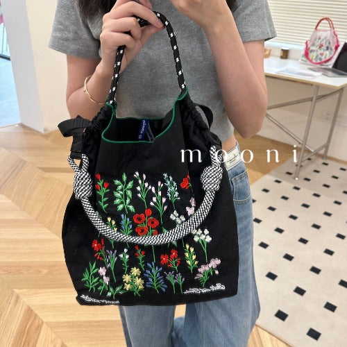 Ball & Chain Embroidery Waterproof Folding Eco-friendly Bag Shopping Bag,Flowers