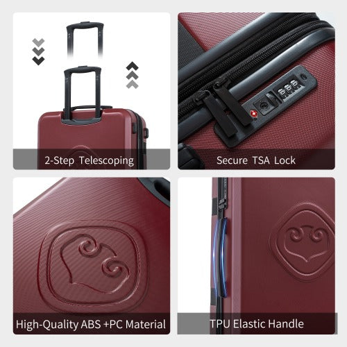 Luggage Sets Expandable ABS+PC 3 Piece Sets with Spinner Wheels Lightweight TSA Lock (20/24/28) Red