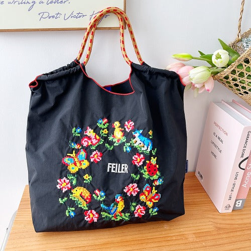 Ball & Chain Embroidery Waterproof Folding Eco-friendly Bag Shopping Bag,Cake