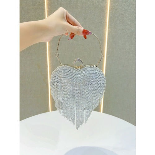 Silver Rhinestone Heart Shaped Evening Bag