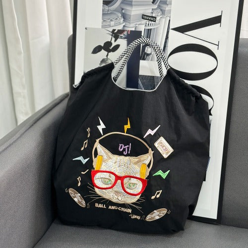 Ball & Chain Embroidery Waterproof Folding Eco-friendly Bag Shopping Bag,Cartoon