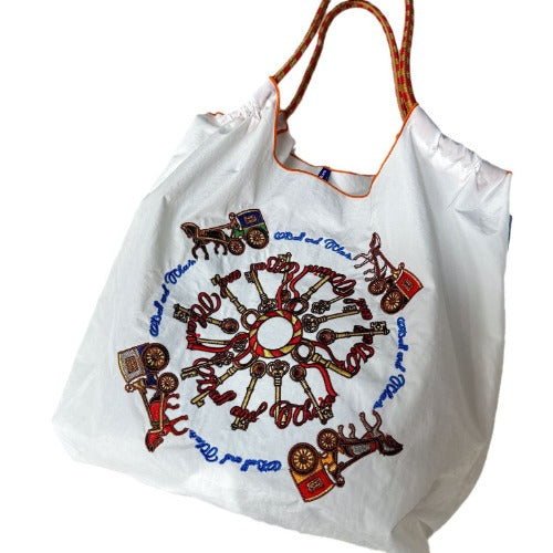 Ball & Chain Embroidery Waterproof Folding Eco-friendly Bag Shopping Bag,Carriage