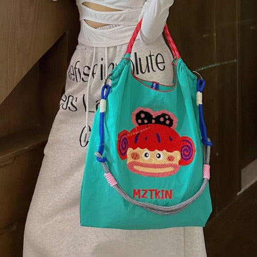 Embroidery Tote Bags Shopping Bag Cute Large Capacity, Mouth Girl