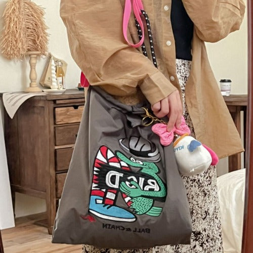 Ball & Chain Embroidery Waterproof Folding Eco-friendly Bag Shopping Bag,Crocodile