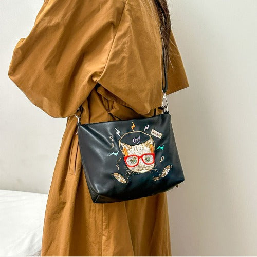 Embroidery Crossbody Bag Shoulder Bag, PU Leather