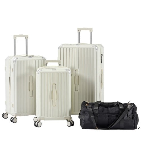 4 点荷物セット、トラベルバッグ、PC+ABS 軽量耐久性スーツケース、360° スピナーホイール、TSA ロック付き - ホワイト