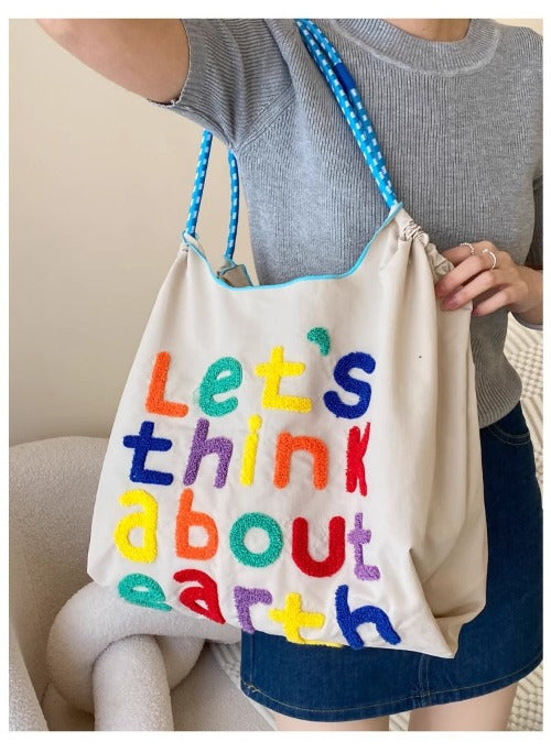 Embroidery Tote Bags Shopping Bag Cute Large Capacity,Letters