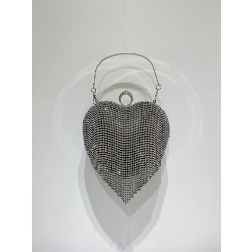 Silver Rhinestone Heart Shaped Evening Bag