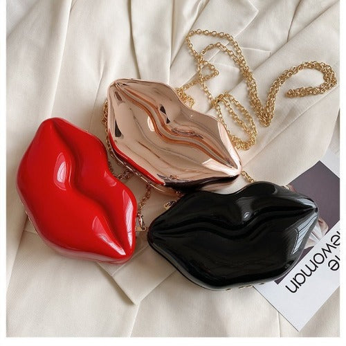 Lip Shape Plastic Party Evening Purse with Chain