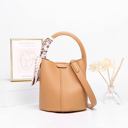 Pebbled Leather Small Bucket Bag