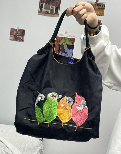 Ball & Chain Embroidery Waterproof Folding Eco-friendly Bag Shopping Bag,Black Series