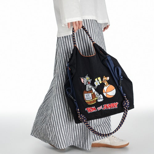 Embroidered Shopping Bag Cute Large Capacity,Cat and Mouse