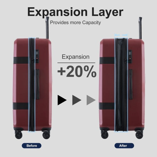 Luggage Sets Expandable ABS+PC 3 Piece Sets with Spinner Wheels Lightweight TSA Lock (20/24/28) Red