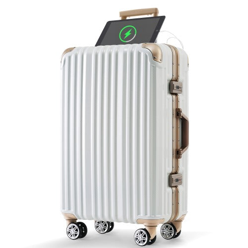 1pc 28in Aluminum Frame Luggage with USB port,Moonlight