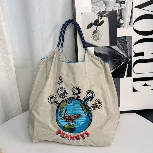 Embroidery Waterproof Folding Eco-friendly Bag Shopping Bag,Spaceman